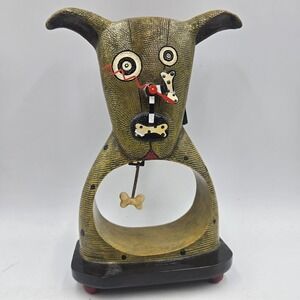 Vtg Whimsical Allen Designs Artist Dog Bone Pendulum Clock Mantle Free Standing